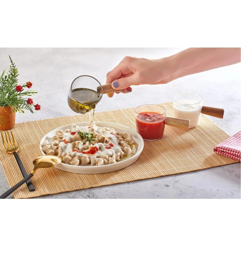 6 lı Ahşap Saplı Mika Reçellik Sosluk Sofra Sunum Kahvaltı Seti - 80 ml Bonvagon