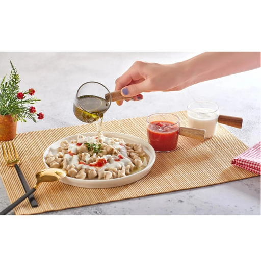 6 lı Ahşap Saplı Mika Reçellik Sosluk Sofra Sunum Kahvaltı Seti - 80 ml Bonvagon