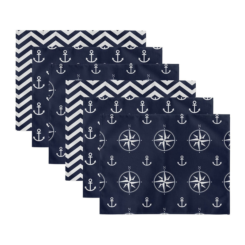 6’lı Lacivert Zigzag Denizci Tasarımlı Amerikan Servis Seti Bonvagon