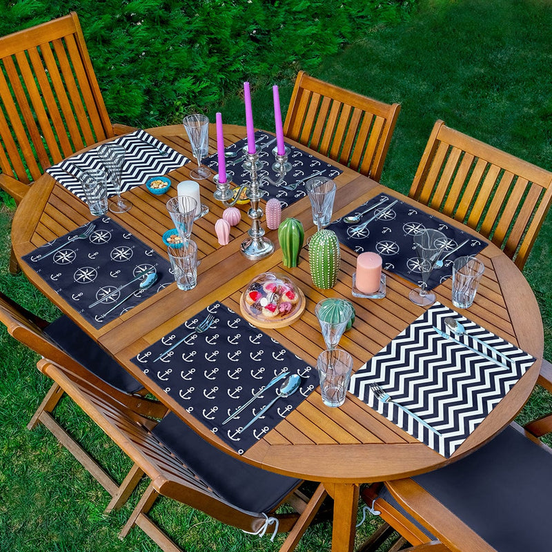 6’lı Lacivert Zigzag Denizci Tasarımlı Amerikan Servis Seti Bonvagon