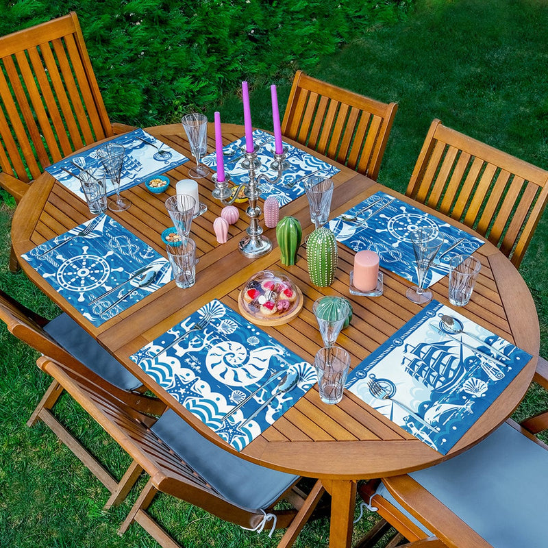 6’lı Mavi Denizci Temalı Özel Tasarım Amerikan Servis Seti Bonvagon