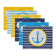 6’lı Mavi & Sarı Renkli Çapa Tasarımlı Amerikan Servis Seti Bonvagon