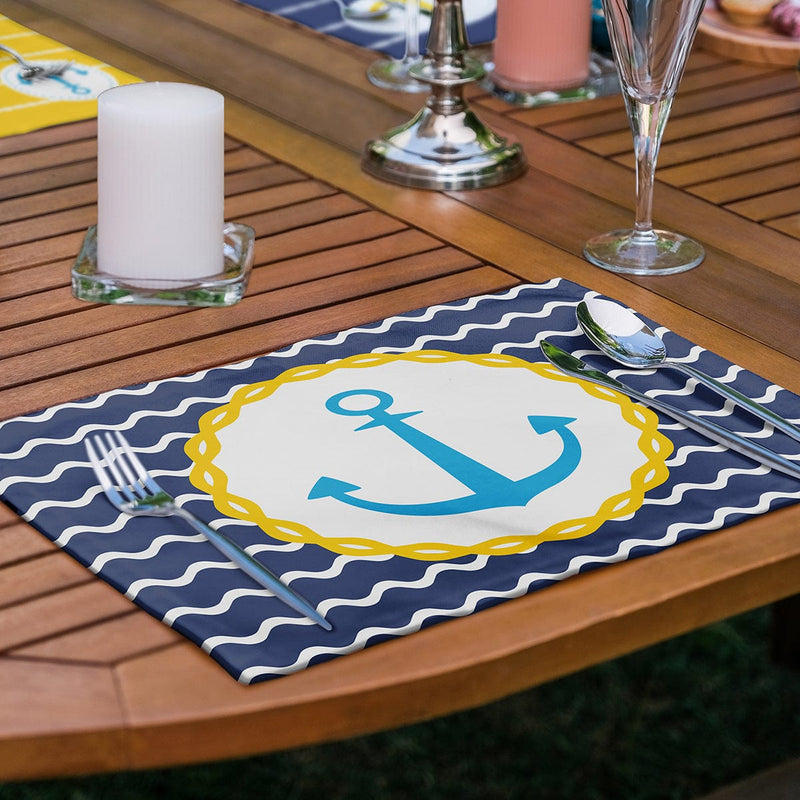 6’lı Mavi & Sarı Renkli Çapa Tasarımlı Amerikan Servis Seti Bonvagon