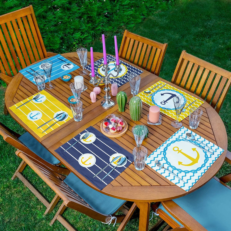 6’lı Mavi & Sarı Renkli Çapa Tasarımlı Amerikan Servis Seti Bonvagon