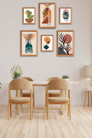 6 Parça Ahşap Çerçeve Görünümlü Bohem Tablo Seti Bonvagon