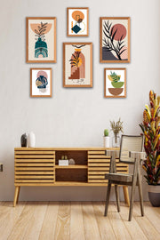 6 Parça Ahşap Çerçeve Görünümlü Bohem Tablo Seti Bonvagon