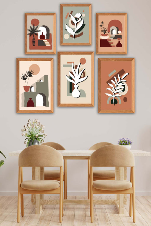 6 Parça Bohem Tarzda (Ahşap Çerçeve Görünümlü) Uv Baskı Tablo Seti Bonvagon