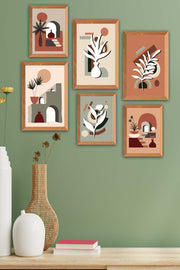 6 Parça Bohem Tarzda (Ahşap Çerçeve Görünümlü) Uv Baskı Tablo Seti Bonvagon