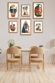 6 Parça Bohem Tarzı Ahşap Çerçeve Görünümlü Uv Baskı Tablo Seti Bonvagon