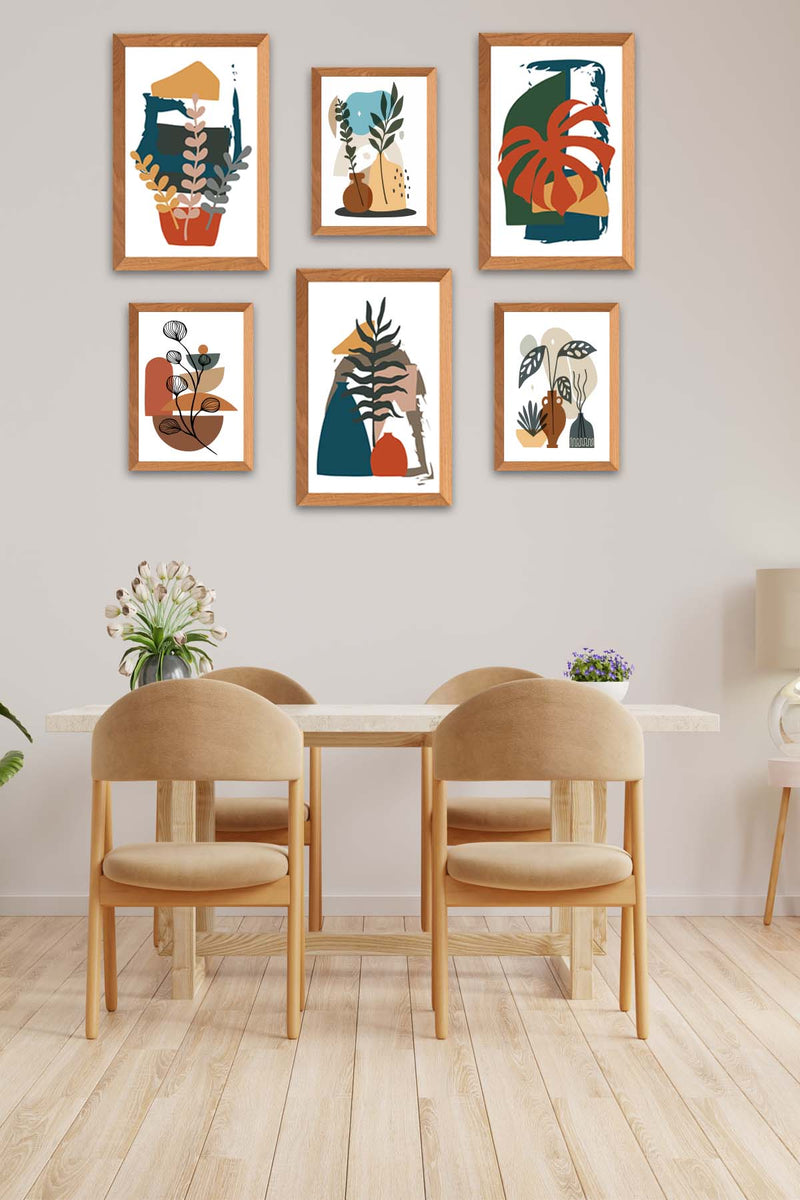 6 Parça Bohem Tarzı Ahşap Çerçeve Görünümlü Uv Baskı Tablo Seti Bonvagon