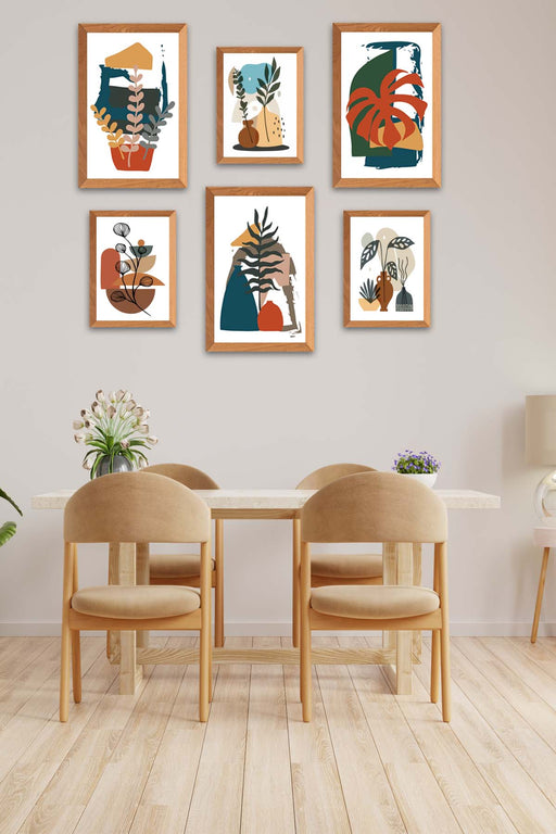 6 Parça Bohem Tarzı Ahşap Çerçeve Görünümlü Uv Baskı Tablo Seti Bonvagon