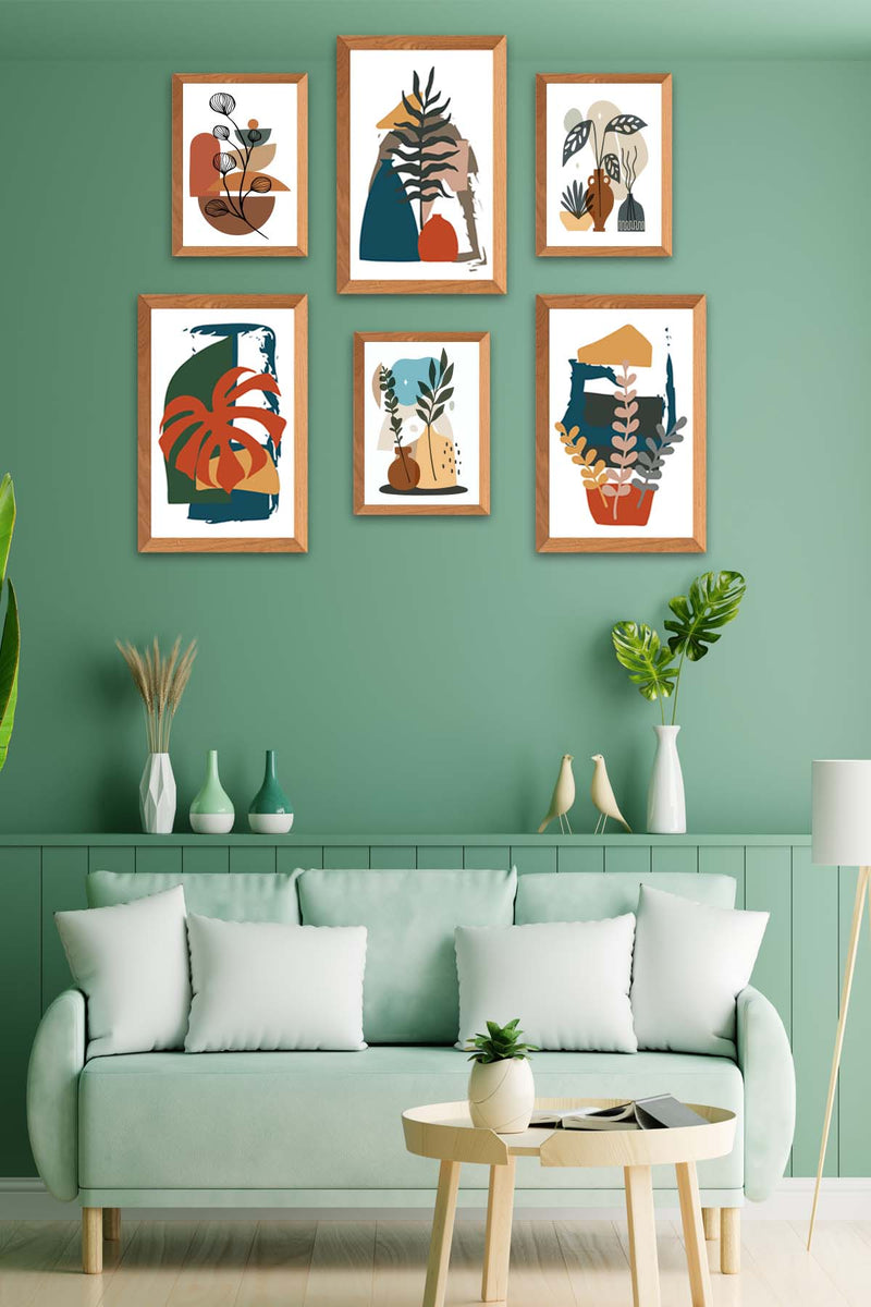 6 Parça Bohem Tarzı Ahşap Çerçeve Görünümlü Uv Baskı Tablo Seti Bonvagon