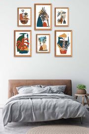 6 Parça Bohem Tarzı Ahşap Çerçeve Görünümlü Uv Baskı Tablo Seti Bonvagon
