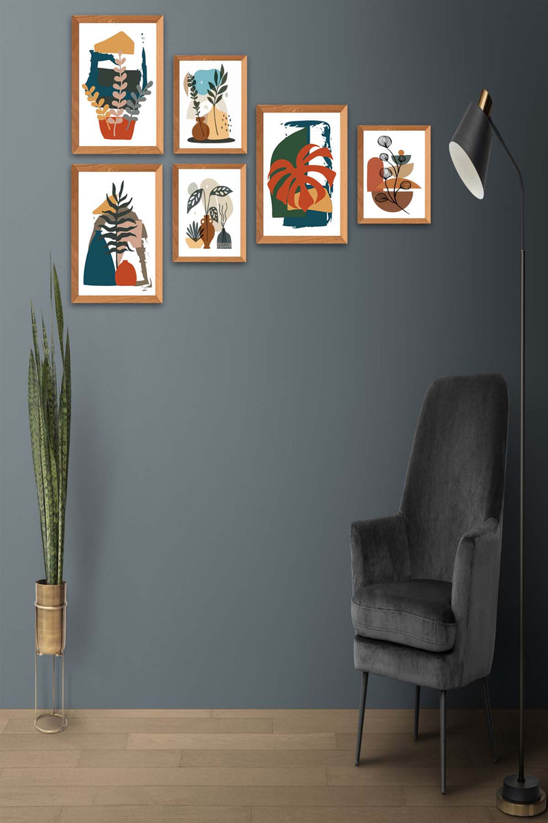 6 Parça Bohem Tarzı Ahşap Çerçeve Görünümlü Uv Baskı Tablo Seti Bonvagon