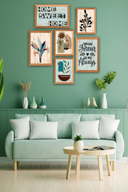 6 Parça Bohem Tarzında Sanatsal Home (Ahşap Çerçeve Görünümlü) Uv Baskı Mdf Tablo Seti Bonvagon