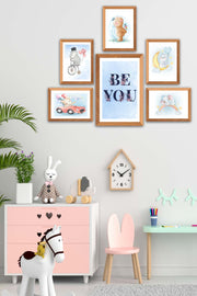 6 Parça Çocuk Odası Suluboya Tarzında Ahşap Çerçeve Görünümlü Uv Baskı Mdf Tablo Seti Bonvagon