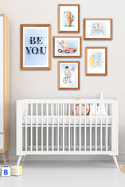 6 Parça Çocuk Odası Suluboya Tarzında Ahşap Çerçeve Görünümlü Uv Baskı Mdf Tablo Seti Bonvagon