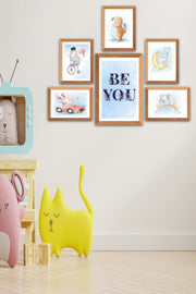 6 Parça Çocuk Odası Suluboya Tarzında Ahşap Çerçeve Görünümlü Uv Baskı Mdf Tablo Seti Bonvagon