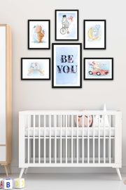 6 Parça Çocuk Odası Suluboya Tarzında Siyah Çerçeve Görünümlü Uv Baskı Mdf Tablo Seti Bonvagon