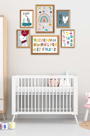 6 Parça Çoçuklar İçin Renkli Alfabe Sayılar Eğitici Tablo Ahşap Çerçeve Görünümlü Bonvagon