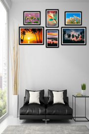 6 Parça Manzara Resimleri Siyah Çerçeve Görünümlü Uv Baskı Mdf Tablo Seti Bonvagon