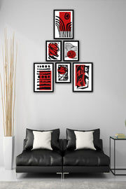 6 Parça Modern Sanat Tarzında Siyah Çerçeve Görünümlü Uv Baskı Mdf Tablo Seti Bonvagon