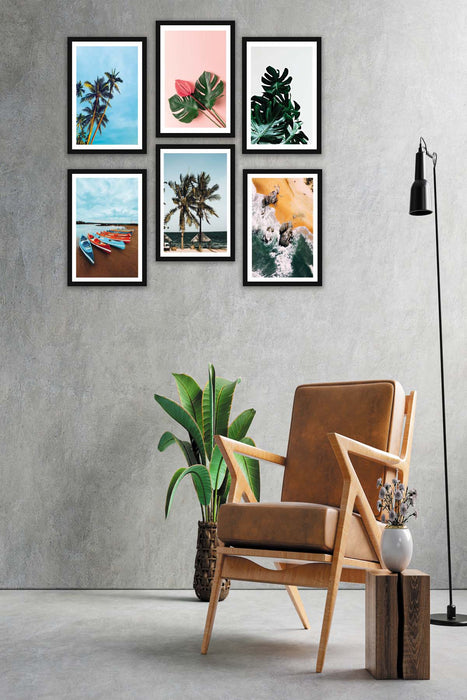 6 Parça Modern Tarzda Manzara Fotoğraflı Siyah Çerçeve Görünümlü Dijital Baskı Tablo Seti Bonvagon