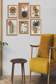 6 Parça Sanatsal Bohem Geometrik Tarzında (Ahşap Çerçeve Görünümlü) Uv Baskı Mdf Tablo Seti Bonvagon