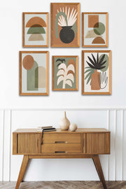 6 Parça Sanatsal Bohem Geometrik Tarzında (Ahşap Çerçeve Görünümlü) Uv Baskı Mdf Tablo Seti Bonvagon