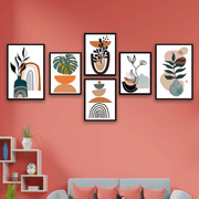 6 Parça Sanatsal Bohem Tarzı Siyah Çerçeve Görünümlü Duvar Tablo Seti Bonvagon