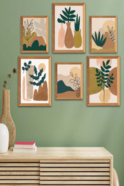 6 Parça Sanatsal Bohem Tarzında (Ahşap Çerçeve Görünümlü) Uv Baskı Mdf Tablo Seti Bonvagon