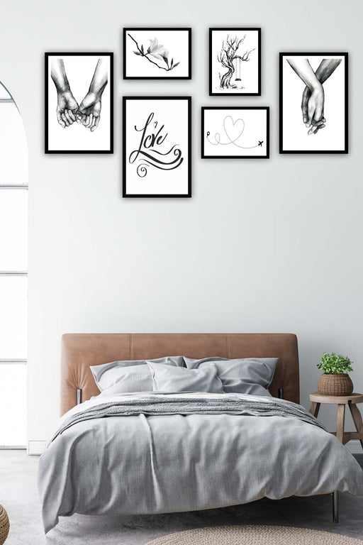 6 Parça Siyah Beyaz Sanatsal Çerçeve Görünümlü Tablo Seti Bonvagon