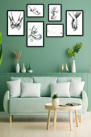 6 Parça Siyah Beyaz Sanatsal Çerçeve Görünümlü Tablo Seti Bonvagon