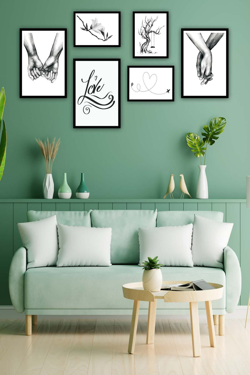 6 Parça Siyah Beyaz Sanatsal Çerçeve Görünümlü Tablo Seti Bonvagon