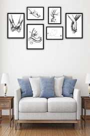 6 Parça Siyah Beyaz Sanatsal Çerçeve Görünümlü Tablo Seti Bonvagon