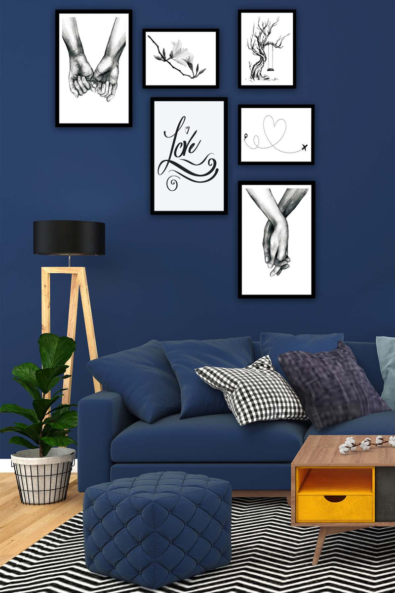 6 Parça Siyah Beyaz Sanatsal Çerçeve Görünümlü Tablo Seti Bonvagon