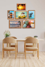 6 Parça Yaz Manzara Tarzında Ahşap Çerçeve Görünümlü Uv Baskı Mdf Tablo Seti Bonvagon