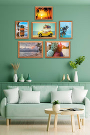 6 Parça Yaz Manzara Tarzında Ahşap Çerçeve Görünümlü Uv Baskı Mdf Tablo Seti Bonvagon