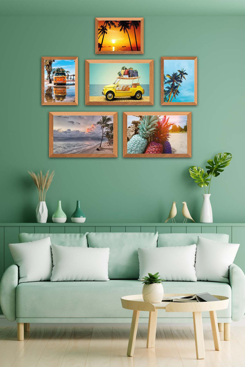 6 Parça Yaz Manzara Tarzında Ahşap Çerçeve Görünümlü Uv Baskı Mdf Tablo Seti Bonvagon