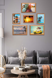 6 Parça Yaz Manzara Tarzında Ahşap Çerçeve Görünümlü Uv Baskı Mdf Tablo Seti Bonvagon