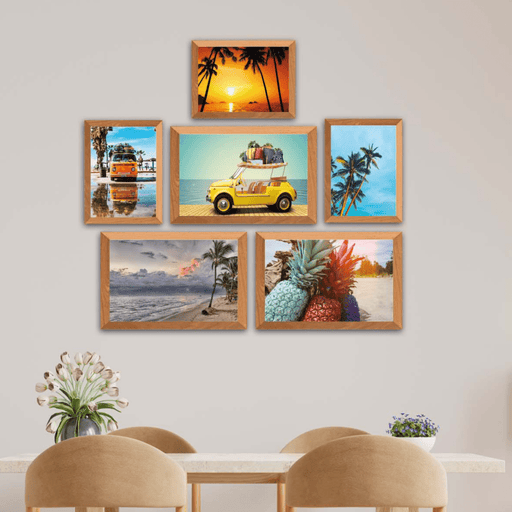 6 Parça Yaz Manzara Tarzında Çerçeve Görünümlü Uv Baskı Mdf Ahşap Duvar Tablo Seti Bonvagon
