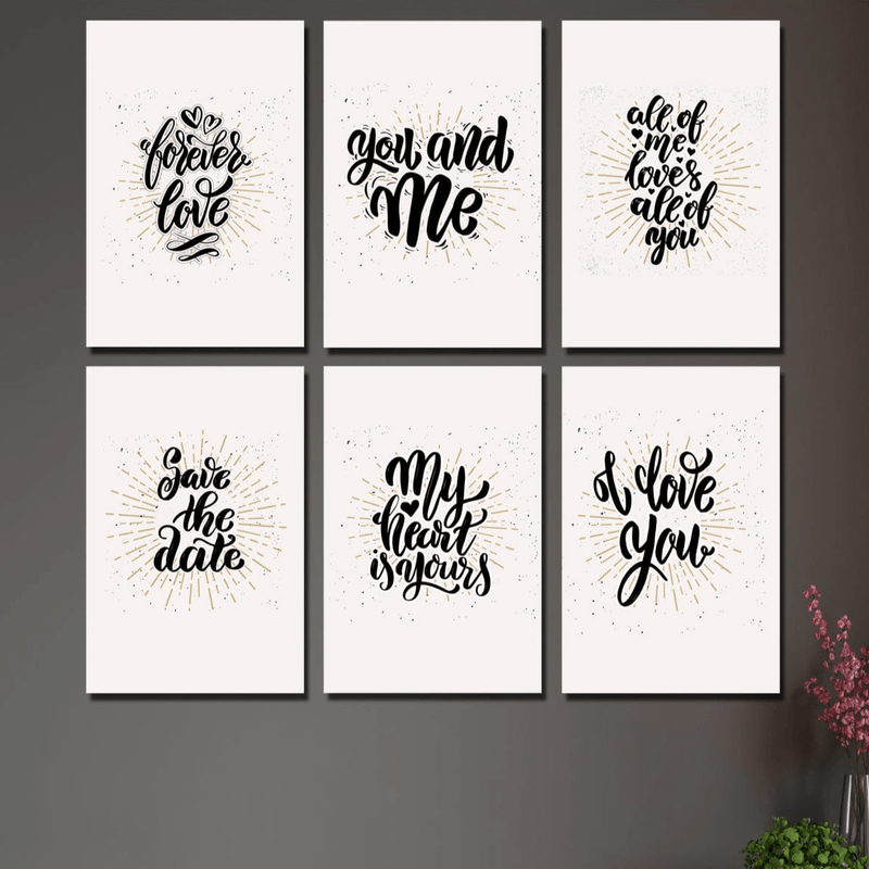 6 Parça Yazı Tasarım Duvar Tablo Setleri Dijital Baskı Bonvagon