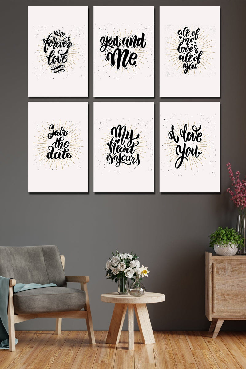 6 Parça Yazı Tasarım Tablo Setleri Dijital Baskı Bonvagon