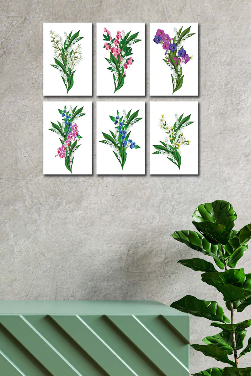 6 Parça Yeşil Çiçekler Tablo Seti Bonvagon