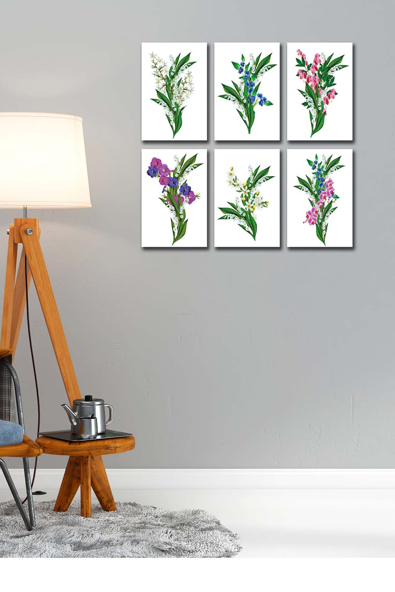 6 Parça Yeşil Çiçekler Tablo Seti Bonvagon