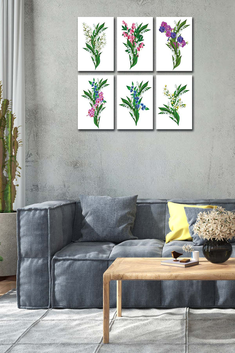 6 Parça Yeşil Çiçekler Tablo Seti Bonvagon