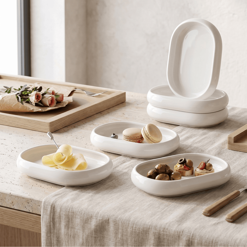 6lı Porselen Kayık Tabağı Seti 14cm