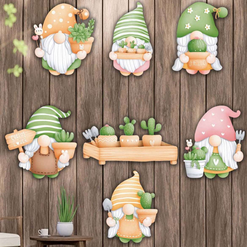 7 Parça Cüce Kaktüs Ahşap Mdf Lazer Kesim Uv Baskı Ahşap Tablo Seti Bonvagon