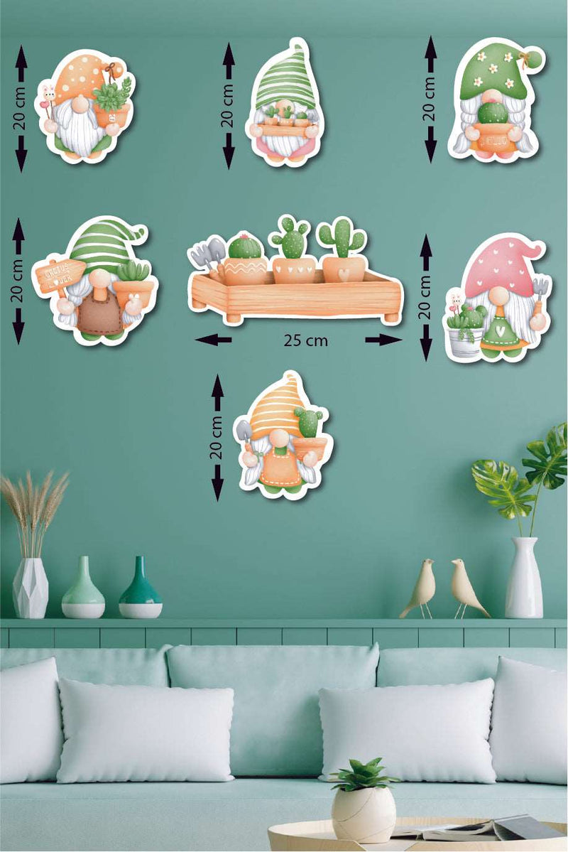 7 Parça Cüce Kaktüs Ahşap Mdf Lazer Kesim Uv Baskı Ahşap Tablo Seti Bonvagon