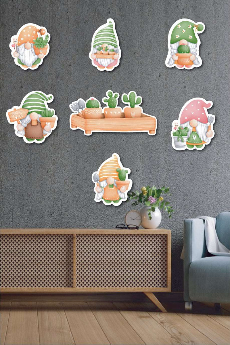 7 Parça Cüce Kaktüs Ahşap Mdf Lazer Kesim Uv Baskı Ahşap Tablo Seti Bonvagon